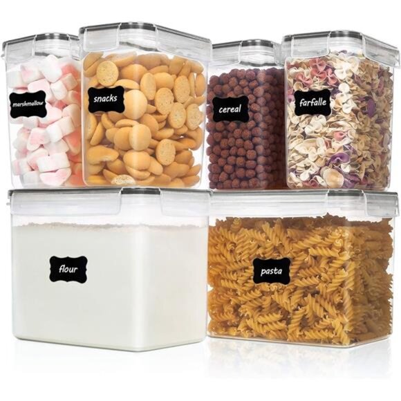 Airtight Food Storage Containers 6 Pieces - Plastic BPA Free Kitchen Pantry - Picture 1 of 8
